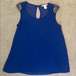 Blue sheer beaded top